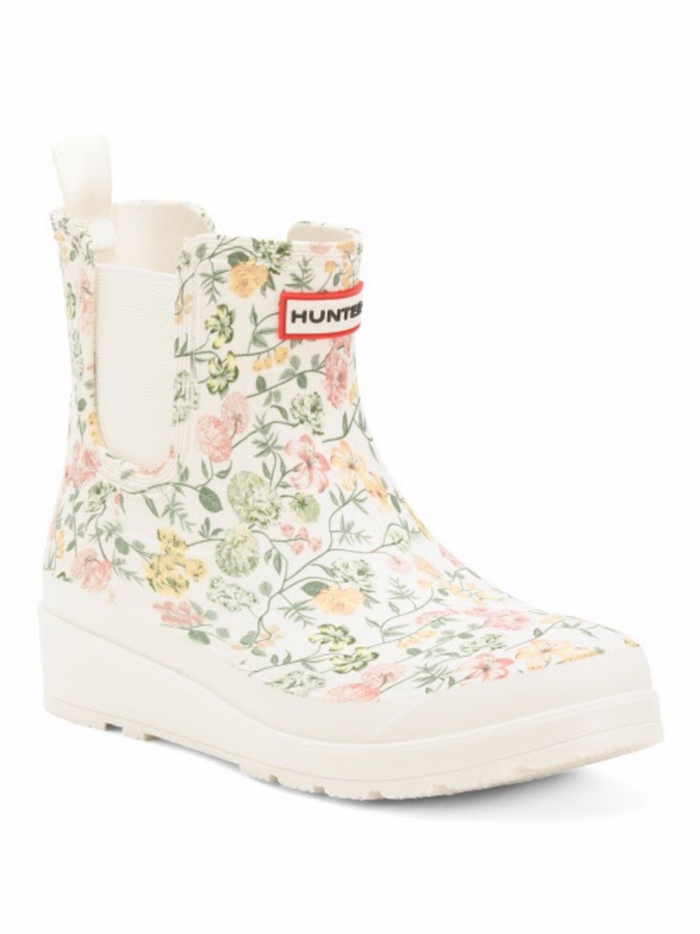 Hunter Floral Tabitha Rain Boot in White with Pink & Yellow Blooms